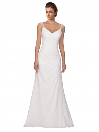 Shop V-Neck Sheath Chiffon Wedding Dress with Straps Ottawa