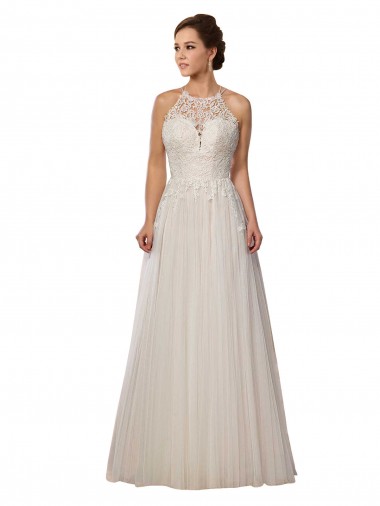 Shop Illusion Halter Lace Boho Wedding Dress with Plunging Sweetheart Bodice Ottawa