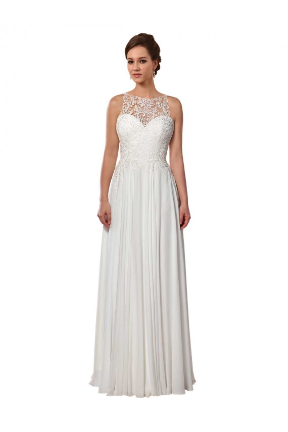 Shop Illusion Neck A-Line Chiffon Beach Wedding Dress with Lace Halter Neckline Ottawa