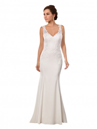 Shop V-Neck Mermaid Crepe Wedding Dress with Lace Bodice Ottawa
