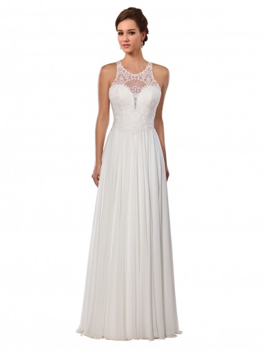 Shop Illusion Neck A-Line Lace and Chiffon Beach Wedding Dress Ottawa