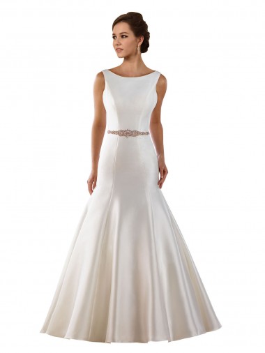 Shop Modern Boat Neck Mermaid Satin Wedding Dress with Deep V-Back Ottawa