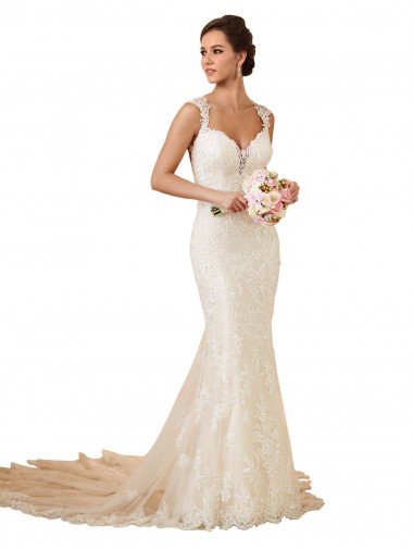 Shop Modern Chapel Train Sweetheart Mermaid Lace Wedding Dress with Keyhole Back Ottawa