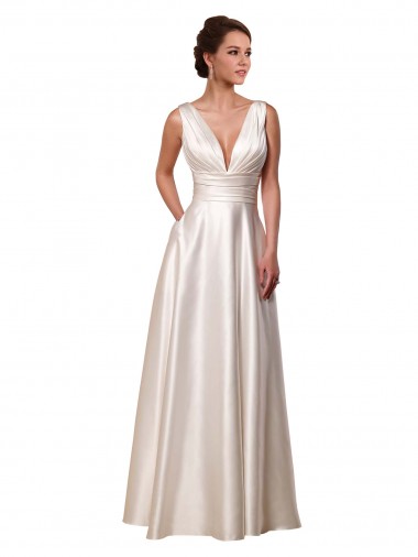 Shop Deep V-Neck A-Line Satin Wedding Dress with Pockets Ottawa