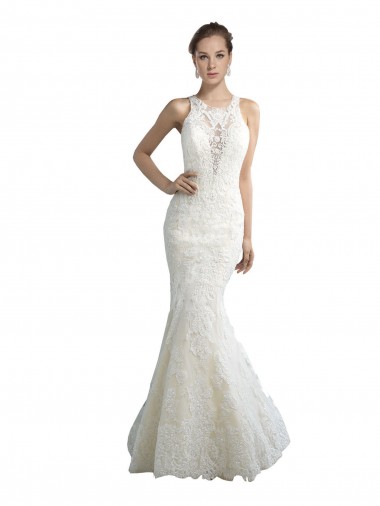 Shop Deep Illusion Neck Mermaid Tulle Beach Wedding Dress with All Over Lace Ottawa