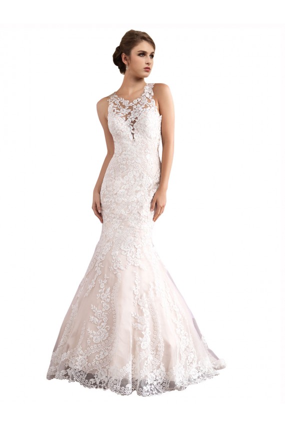 Shop Illusion Neck Fit and Flare Tulle Wedding Dress with All Over Lace Ottawa