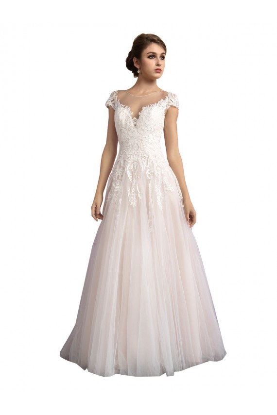 Shop Illusion Cap Sleeves A-Line Tulle Beach Wedding Dress with Lace Bodice Ottawa