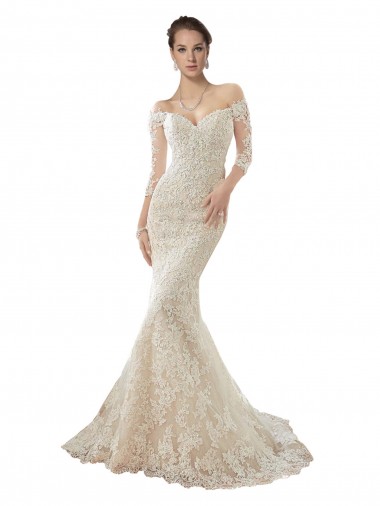 Shop Long Sleeves Off the Shoulder Trumpet Lace Wedding Dress Ottawa