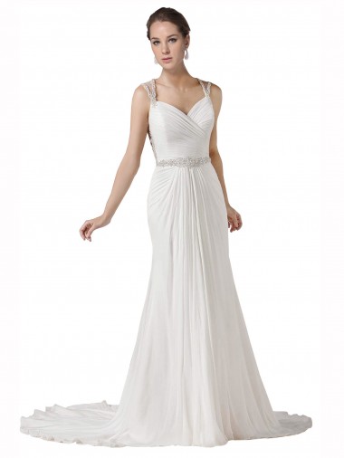 Shop Sweetheart Sheath Chiffon Beach Wedding Dress with Beaded Belts Ottawa