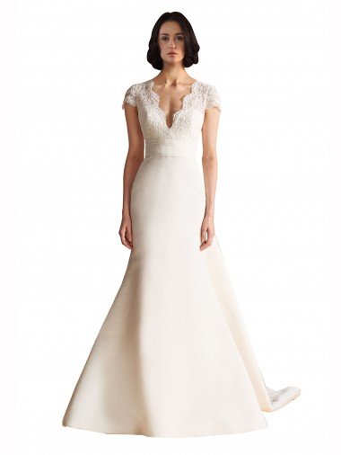 Shop V-Neck Lace Bodice A-Line Satin Wedding Dress with Keyhole Back Ottawa