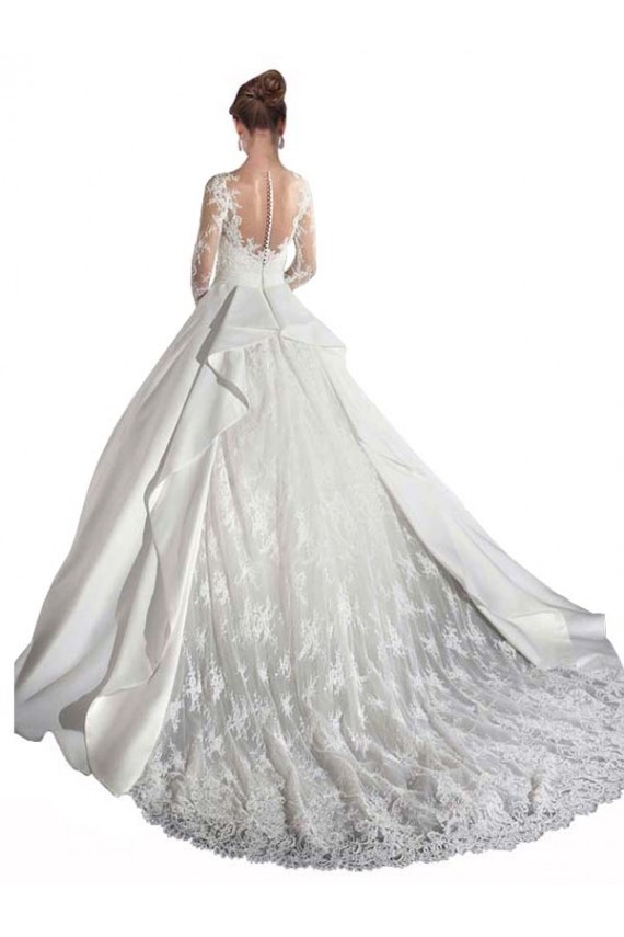 Shop Long Sleeves Illusion Neck A-Line Satin Wedding Dress with Lace Bodice Ottawa