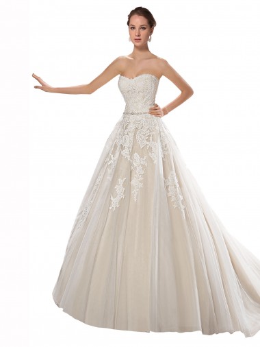 Shop Strapless Ball Gown Tulle Wedding Dress with Lace Cascades Ottawa