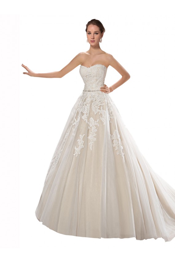 Shop Strapless Ball Gown Tulle Wedding Dress with Lace Cascades Ottawa