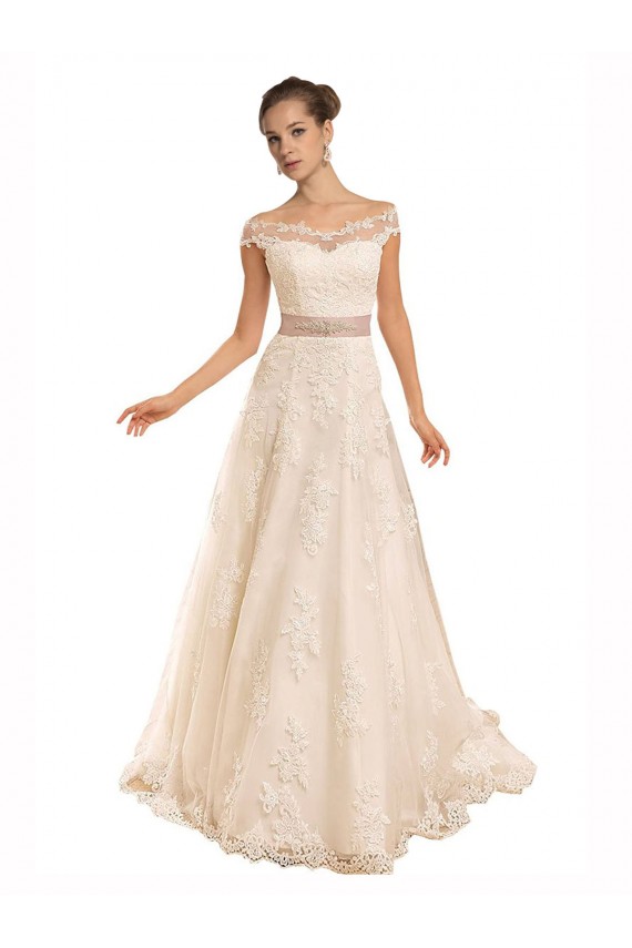 Shop Off the Shoulder Illusion Back A-Line Lace Beach Wedding Dress Ottawa