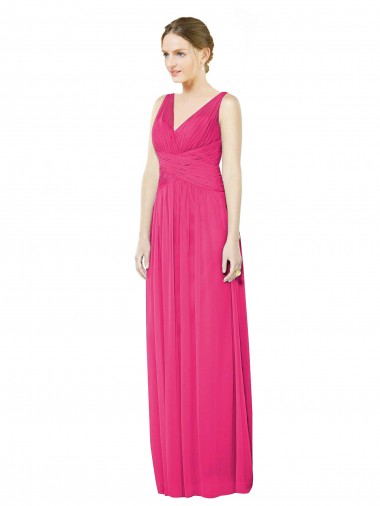 Shop Sleeveless V-Neck Long Chiffon Bridesmaid Dress with V-Back Ottawa