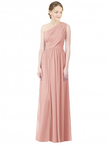 Shop One Shoulder Long Chiffon Bridesmaid Dress with Shirred Waistband Ottawa