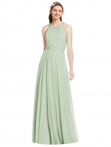 Shop Open Back Halter Chiffon Bridesmaid Dress with Flowy Bow Ottawa