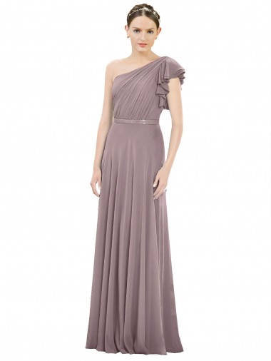 Shop Full Length One Shoulder Chiffon Bridesmaid Dress with Shoulder Ruffle Ottawa