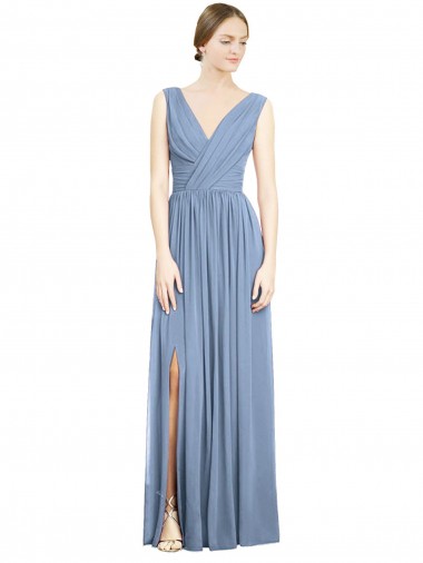 Shop Sleeveless Draped Chiffon Maxi Bridesmaid Dress with Front Slit Ottawa