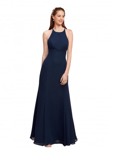Shop High Halter Fit and Flare Long Chiffon Bridesmaid Dress / Prom Dress with Criss Cross Low Back Ottawa