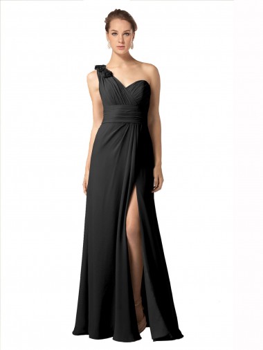 Shop Sheer One Shoulder Chiffon A-Line Bridesmaid Dress with Slit Ottawa