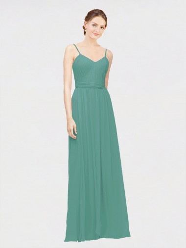 Shop Rouched V-Neckline and Spaghetti Straps Long Chiffon Bridesmaid Dress Ottawa