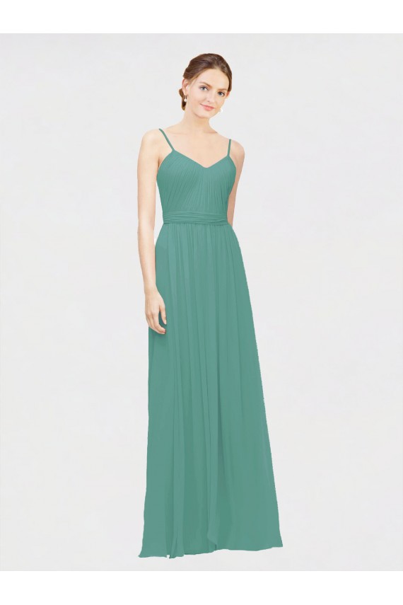 Shop Rouched V-Neckline and Spaghetti Straps Long Chiffon Bridesmaid Dress Ottawa