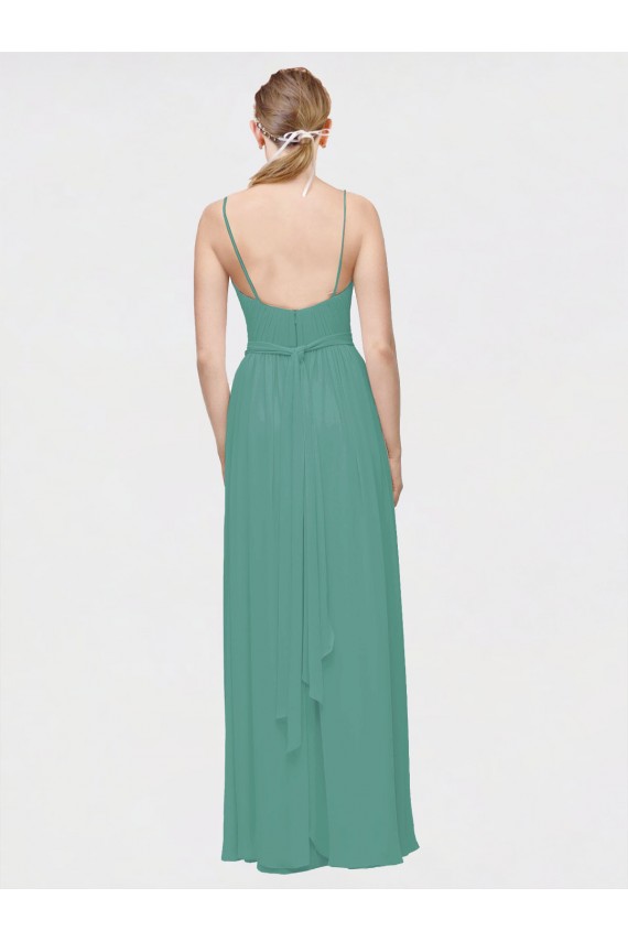 Shop Rouched V-Neckline and Spaghetti Straps Long Chiffon Bridesmaid Dress Ottawa