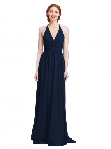 Shop Halter Chiffon Bridesmaid Dress with V-Neckline and Criss Cross Waist Ottawa