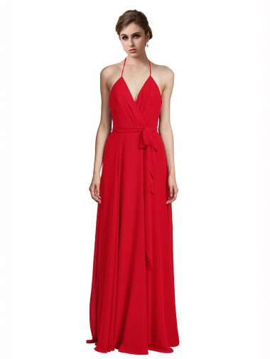 Shop V-Neck Spaghetti Halter Strap Chiffon Bridesmaid Dress Ottawa
