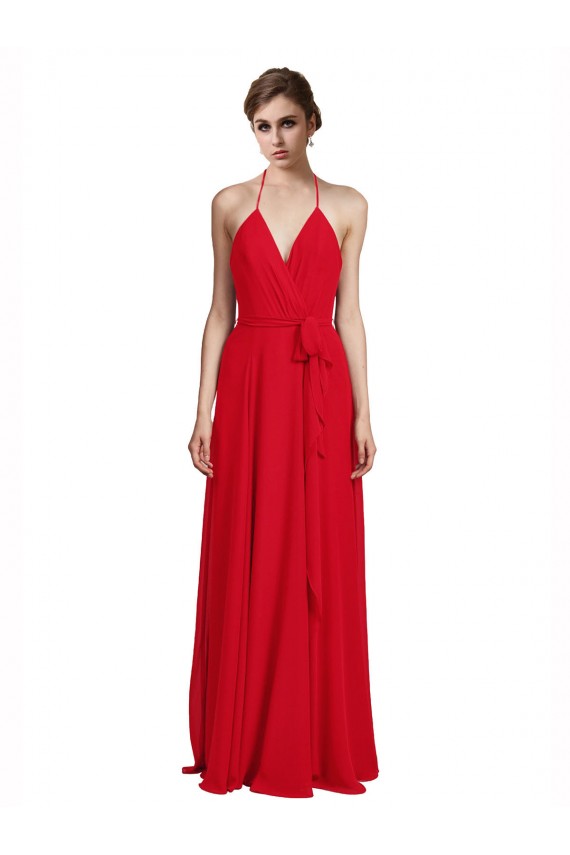 Shop V-Neck Spaghetti Halter Strap Chiffon Bridesmaid Dress Ottawa
