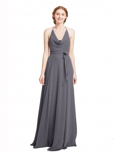Shop Spaghetti Strap Long Chiffon Bridesmaids Dress with Halter Cowl Neck Ottawa