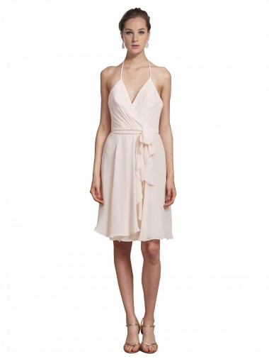 Shop Short Knee Length Wrap Chiffon Halter Bridesmaids Dress Ottawa