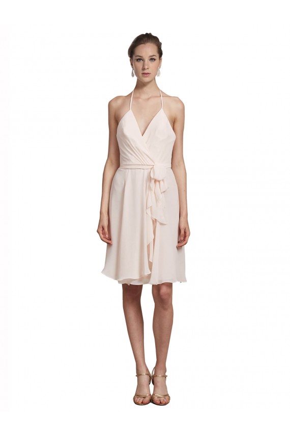 Shop Short Knee Length Wrap Chiffon Halter Bridesmaids Dress Ottawa