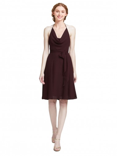 Shop Short Knee Length Chiffon Bridesmaids Dress with Halter Cowl Neck Ottawa