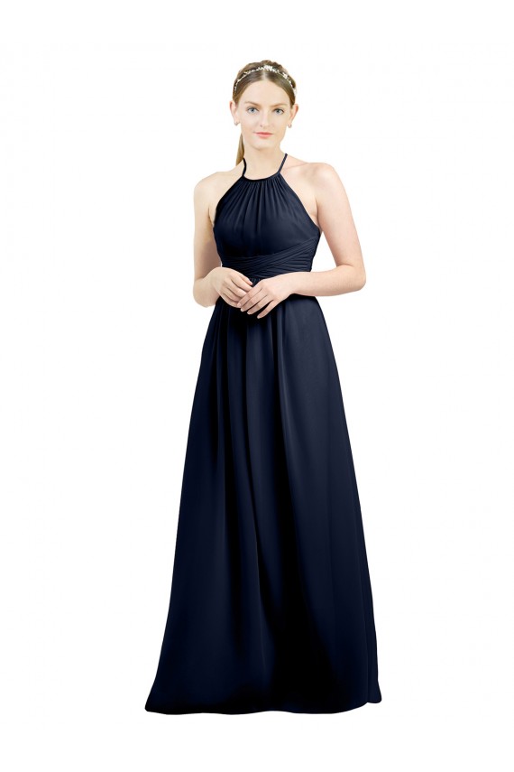 Shop Halter High Neck Long Chiffon Bridesmaid Dress with Open Back Ottawa