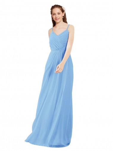 Shop Pleated Low Back Long V-Neck Chiffon Bridesmaid Dress with Thin Straps Ottawa