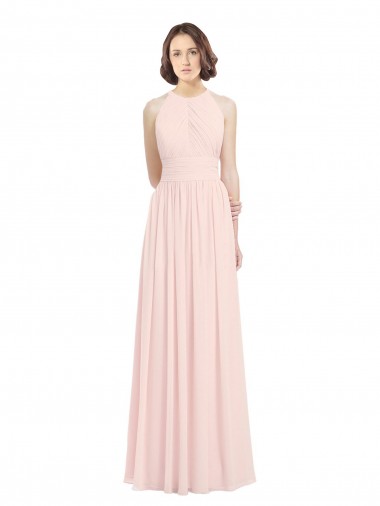 Shop Sleeveless Chiffon High Neck Bridesmaid Dress with Diagonal Pleats Ottawa
