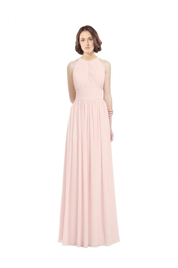 Shop Sleeveless Chiffon High Neck Bridesmaid Dress with Diagonal Pleats Ottawa