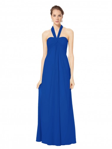Shop Sleeveless Long Chiffon Empire Gown with Pleated Halter Straps Ottawa