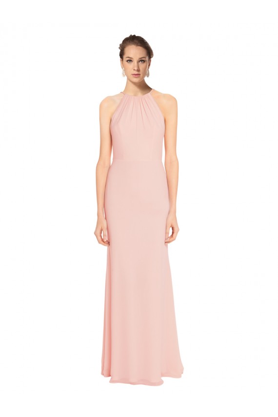 Shop High Neck Long Chiffon Halter Bridesmaid Dress with Drape Chiffon Overlay Ottawa
