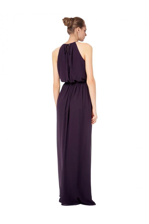 Shop High Neck Long Chiffon Halter Bridesmaid Dress with Drape Chiffon Overlay Ottawa
