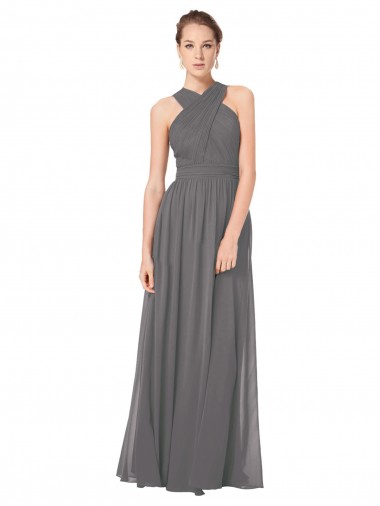Shop Long Chiffon Halter Bridesmaid Dress Keyhole Back Ottawa