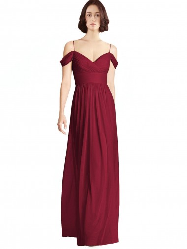 Shop Off the Shoulder Long Chiffon Bridesmaid Dress with Pleated Sleeves Ottawa