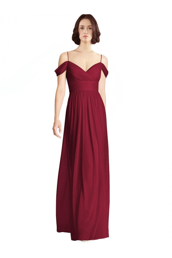 Shop Off the Shoulder Long Chiffon Bridesmaid Dress with Pleated Sleeves Ottawa