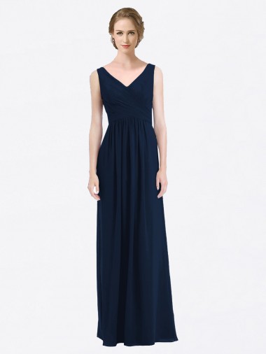 Shop Long Chiffon V-Neck Sleeveless Bridesmaid Dress with Criss-Cross Pleated Bodice Ottawa