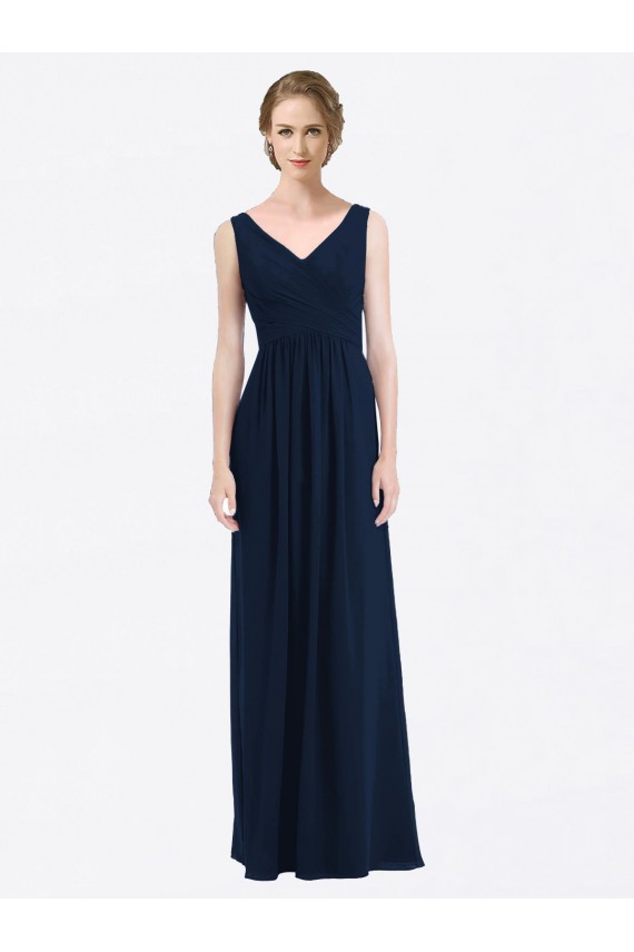 Shop Long Chiffon V-Neck Sleeveless Bridesmaid Dress with Criss-Cross Pleated Bodice Ottawa