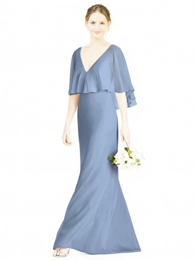 Shop V-Back Trumpet Chiffon Bridesmaid Dress with Draped Cape Overlay Ottawa
