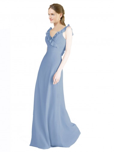Shop Fluted Chiffon Wrap Bridesmaid Dress with Ruffles V-Neck Ottawa