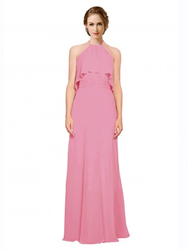 Shop Ruffle Halter Neck A-Line Chiffon Bridesmaid Dress with Open Back Ottawa